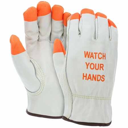 MCR SAFETY Gloves, Eco Grd Drvr Key Thb HiViz Org FT/logo, M, 12PK 3215PIM